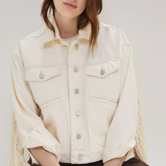 BLANKNYC Sacha Fringed Denim Jacket XS NWT Anthropologie Exclusive Boho Western - Picture 3 of 16